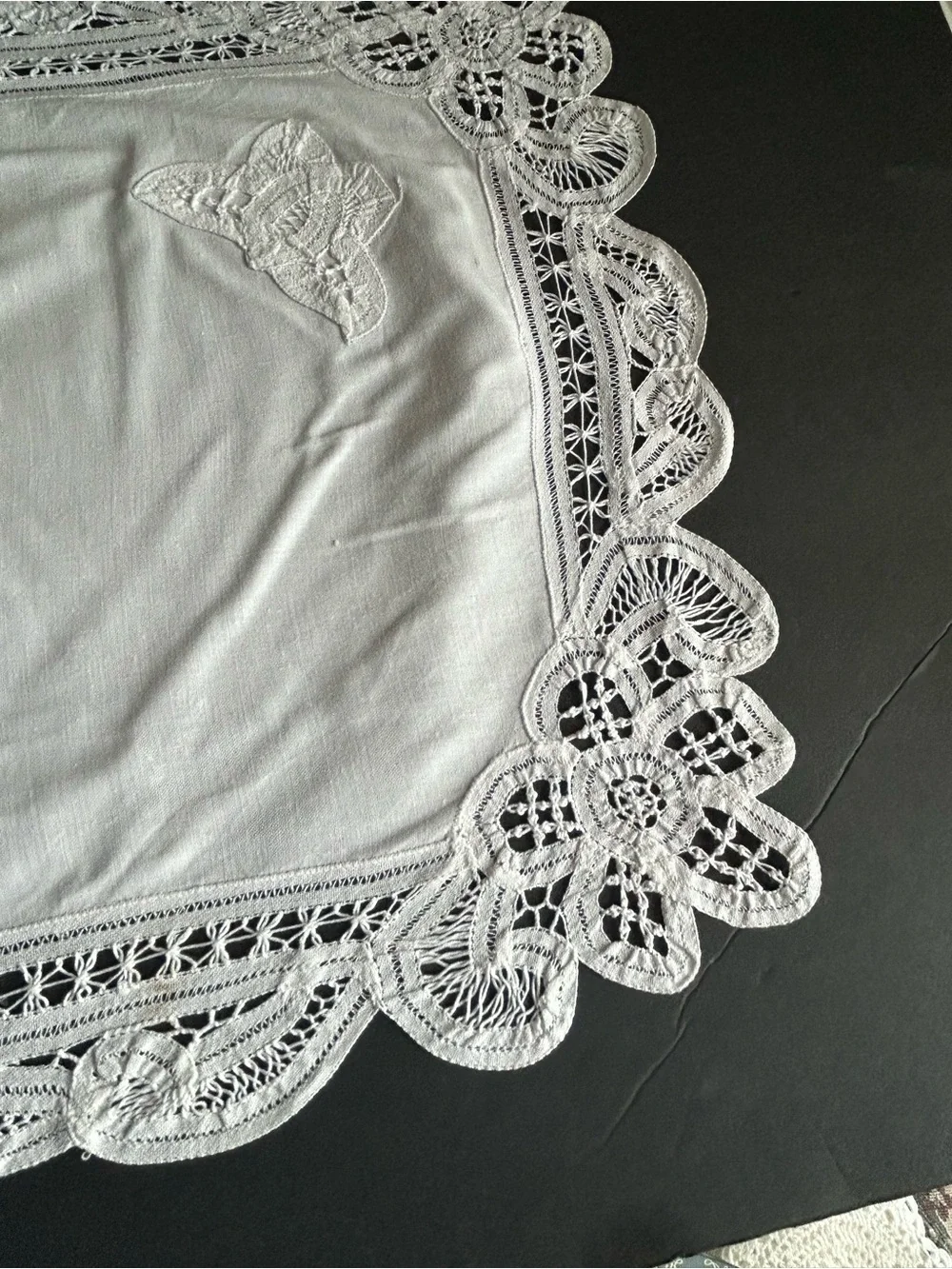 White Embroidered Lace-Trim Placemat and Napkin Set of 4 each